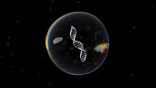 DNA Double Helix Strand Rotates in a Cell on Black Background Loop Animation Science and
