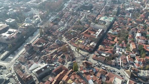 Aerial Footage of Sarajevo and National Library the Shot is Flying Over Vijecnica Library with a