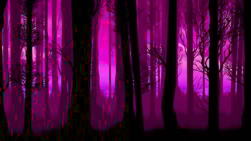 Parallax Forest Through Pink Sky