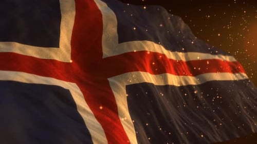 Iceland Flag Waving with Gold Particles