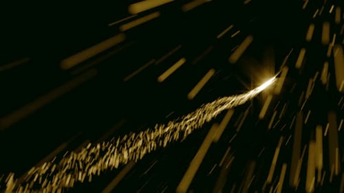 Motion graphics of snow running a path on a black background.