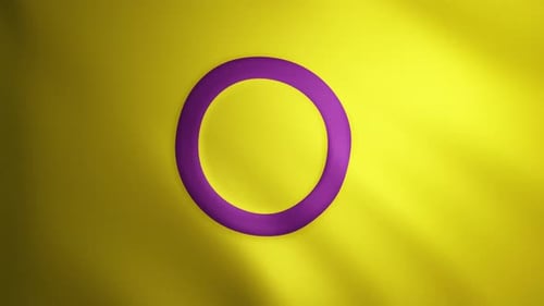 Intersex Pride flag with fabric texture that moves in the wind. Smooth movement of the waving flag