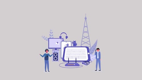 Animated Flat Design Technology and Corporate Network Illustration