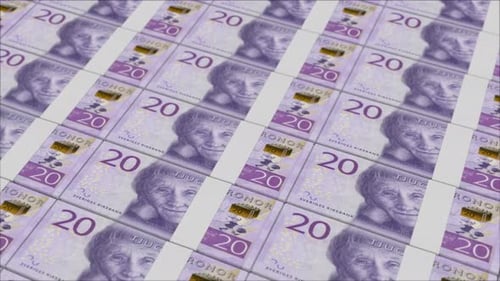 20 SWEDISH KRONA banknotes printing by a money press