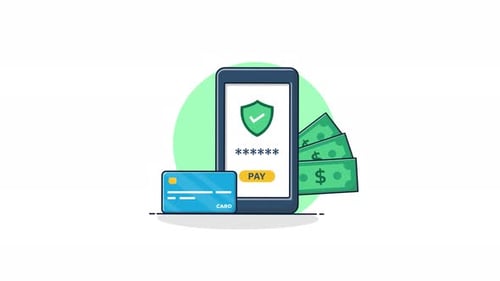 Secure Mobile Payment Transaction Animation with Credit Card and Money
