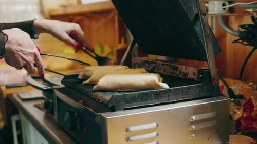 Close Up of Chef Cooking Burrito Eating Traditional Mexican Food Tex Mex Cuisine