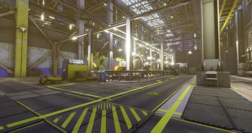 Hell beleuchteter Industrieraum präsentiert fortschrittliche Maschinen und Geräte