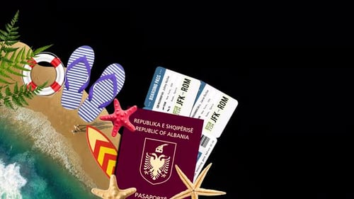 Albania Passport And Summer Vacation Banner