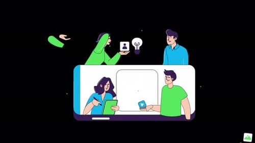 Flat Design Animation of Business Team Collaboration on Mobile App