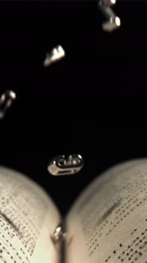 The Fall of Letters on the Pages of the Book Filmed on a Highspeed Camera at 1000 Fps