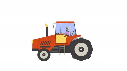 African american male farmer riding tractor line 2D character animation