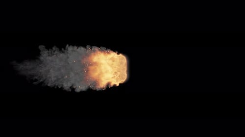 Side View of Isolated Fire and Smoke Meteor Move Left to Right with Alpha Channel