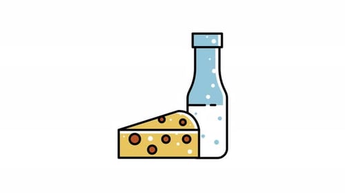 Wedge of cheese and a bottle of milk animation video
