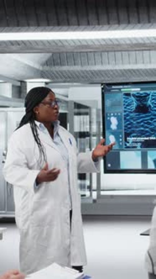 Vertical Video Laboratory Manager Presenting Innovative Drug Development Findings