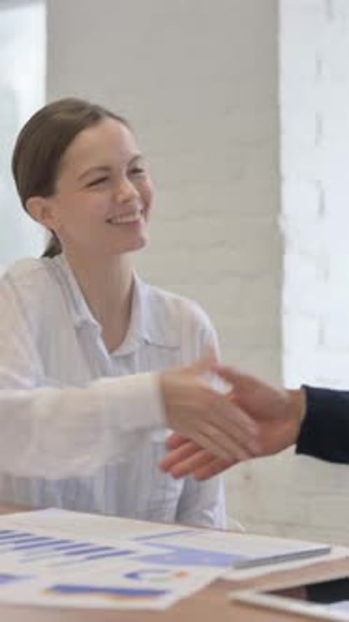 Multi Ethnic Business People Shaking Hand in Office, vertical video