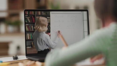 Child learning mathematics online with adult instructor