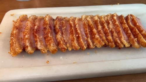 Crispy crunchy pork crackling, tasty pork belly, 4K shot