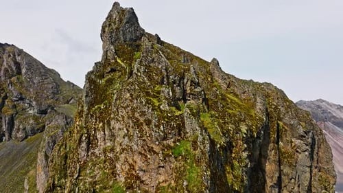 Drone View Showing The Rocky And Sharp Edges Of Eystrahorn Mountain's Summit