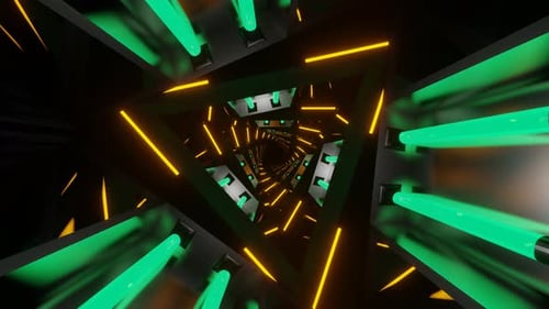 Turquoise And Orange Neon Glowing Mirrored Triangular Spiral Background Vj Loop In 4K