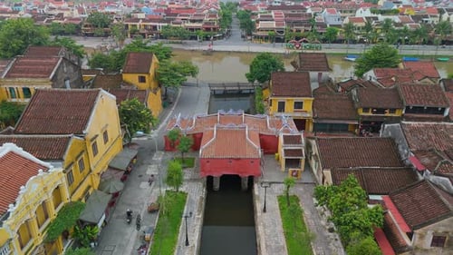 Aerial view of Chua Cau or Japanese Covered ancient Bridge
