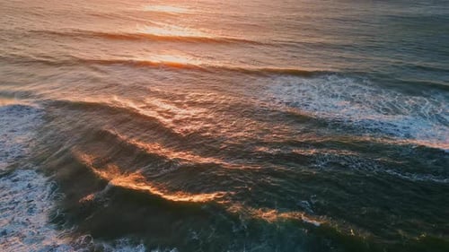 Sunset Ocean Reflecting Sun Closeup Marine Sunrise in Calm Morning Sea Surface