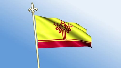 Waving Flag Animation with Stylized Red Tree Symbol and Stars