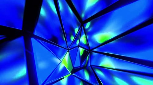 Abstract Geometric Tunnel Animation with Glowing Blue and Green Lights