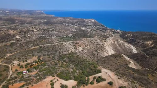 Mountains and sea. View from above on the panorama of the Mediterranean.