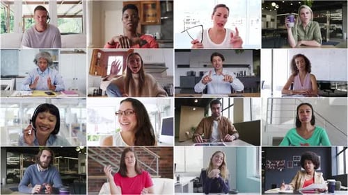 Diverse Team Video Conferencing From Home and Office