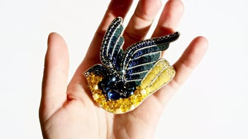 Bird Brooch with Sequins and Beads in Hand