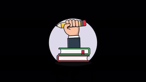 Books with Hand Holding Pencil. Knowledge Concept Animation Video - Transparent