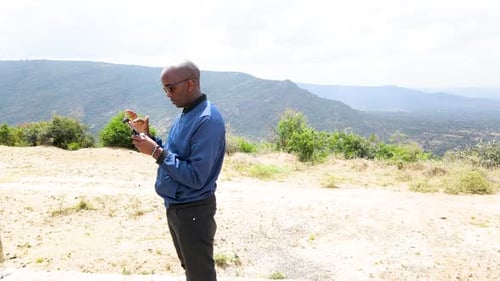 African engineer inspector surveillance operating drone pilot. Drone pilot engineer uav copter techn