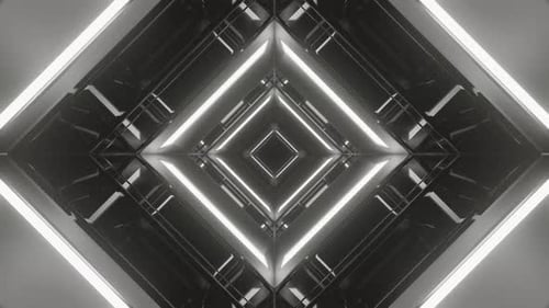 White Neon Mirror Square Tunnel Background Vj Loop In 4K