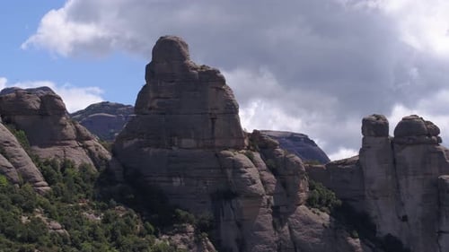 Montserrat mountains, Catalonia in Spain. Aerial sideways
