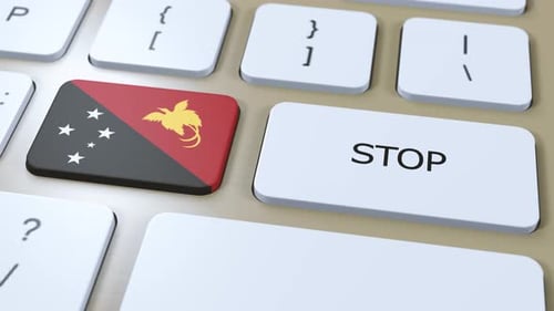 Papua New Guinea Country Flag and Stop Button 3D Animation