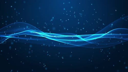 Abstract Digital Wave with Floating Letters Background Loop