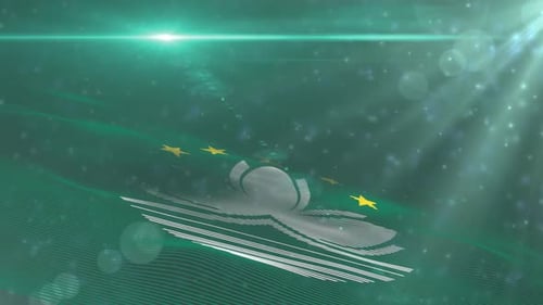 Waving Macau Flag with Atmospheric Light Flares and Particles