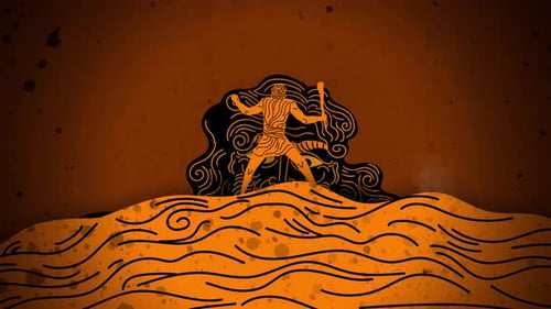 Ancient Greek Pottery Style Animation with Figures and Flaming Torch