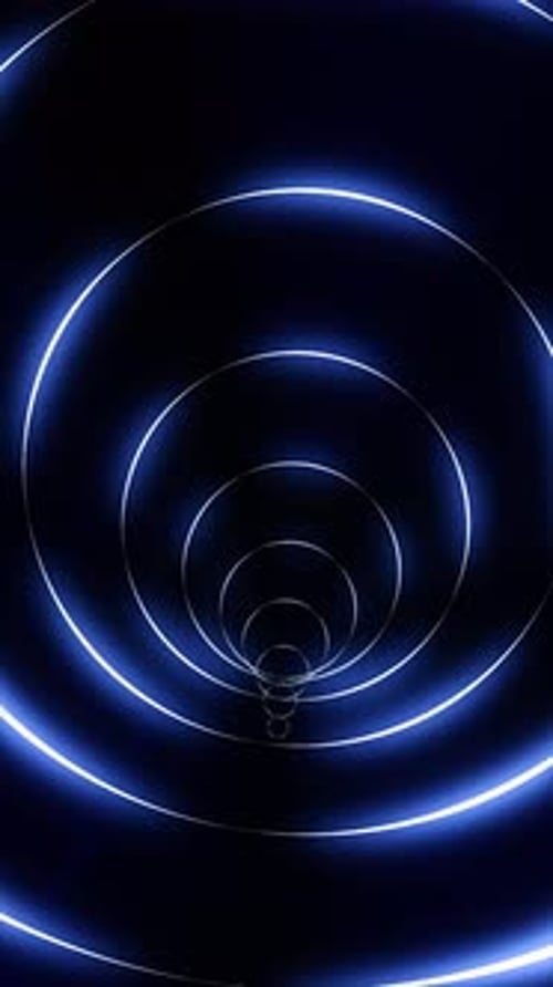 Concentric glowing blue rings forming a tunnel illusion in a dark futuristic background
