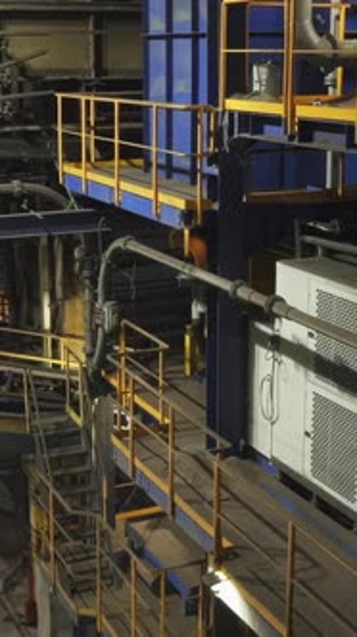 Industrial Forklift Moving in Factory Plant Montage Stock Clip