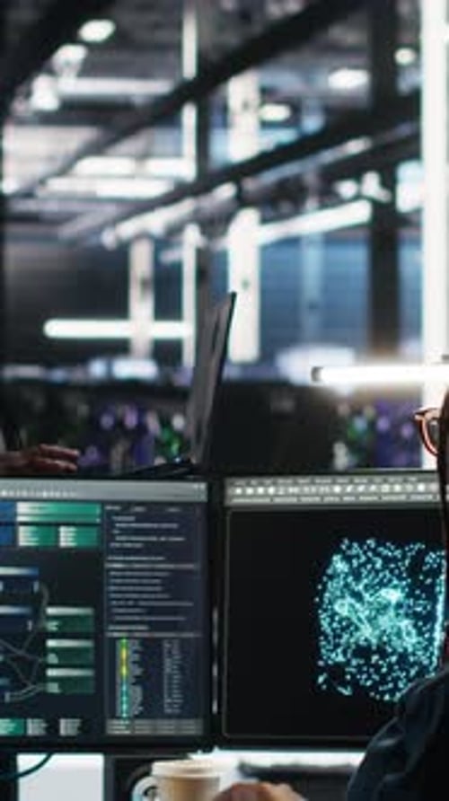 Vertical Video Data Center Manager Supervising Technician Using Node Tree Software