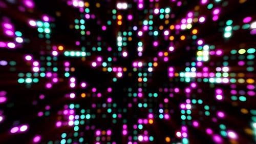 Abstract Neon Glowing Grid Dot Lights Tunnel Background