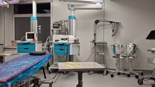 Pan Reveal of Modern Hospital Operating Room Interior With Advanced Medical Equipment