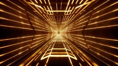 Abstract Golden Neon Tunnel with Glowing Lines Motion