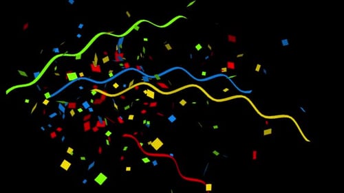 Colorful Confetti Burst with Waving Ribbons