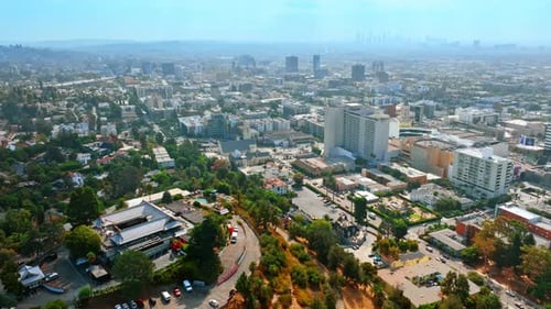 Misty scenery of modern Los Angeles, California, USA.