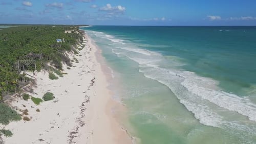 Pristine Tropical Coastline With Gentle Waves and Untouched Sandy Beach