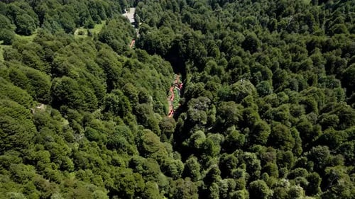 Aerial close-up to the termas geometricas hot springs in chile - drone shot