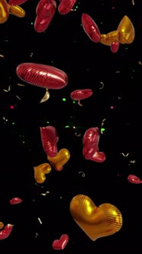 Romantic Falling Heart Balloons and Confetti Overlay