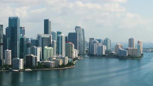 View From Above of Concrete and Glass Skyscraper Buildings in Downtown District of Miami Brickell in